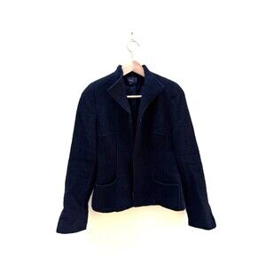 80s Vintage Alouette Black Wool Zip Jacket Small Retro Glam Classic Paris Sz 1